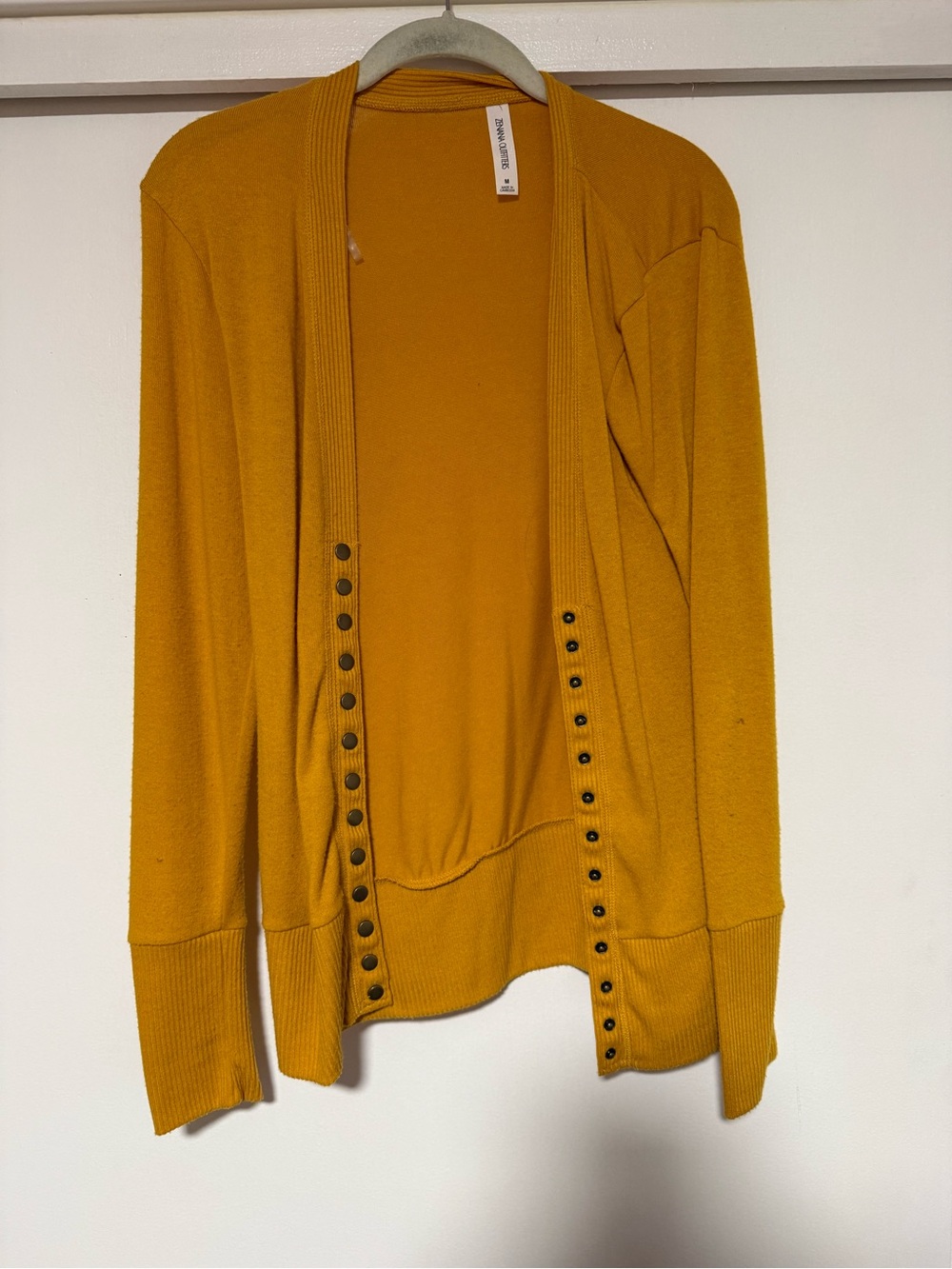 Zenana Outfitters Mustard Yellow Open-Front Snap Cardigan